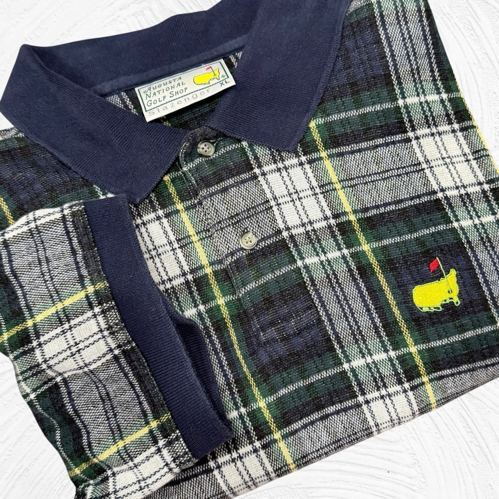 Vintage Augusta National Golf Shop Masters Slazenger Polo XL Plaid Green Blue